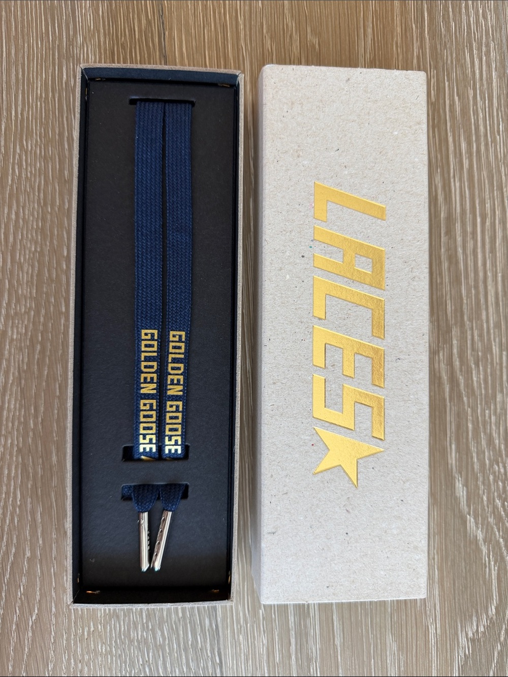 Golden Goose Navy Elastic Suspenders with Gold Logo